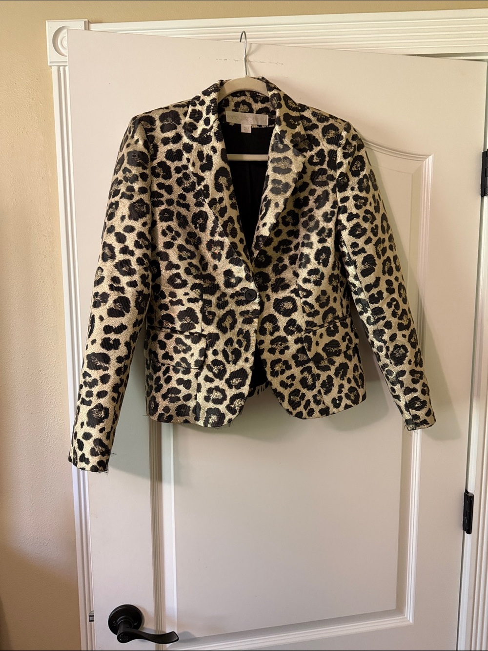 Boston Proper Leopard Print Blazer - gold & Black